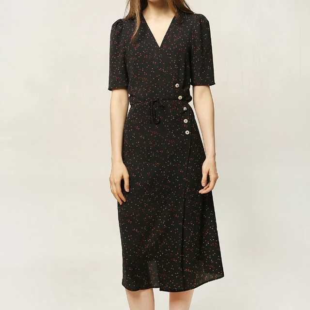 short sleeve midi wrap dress