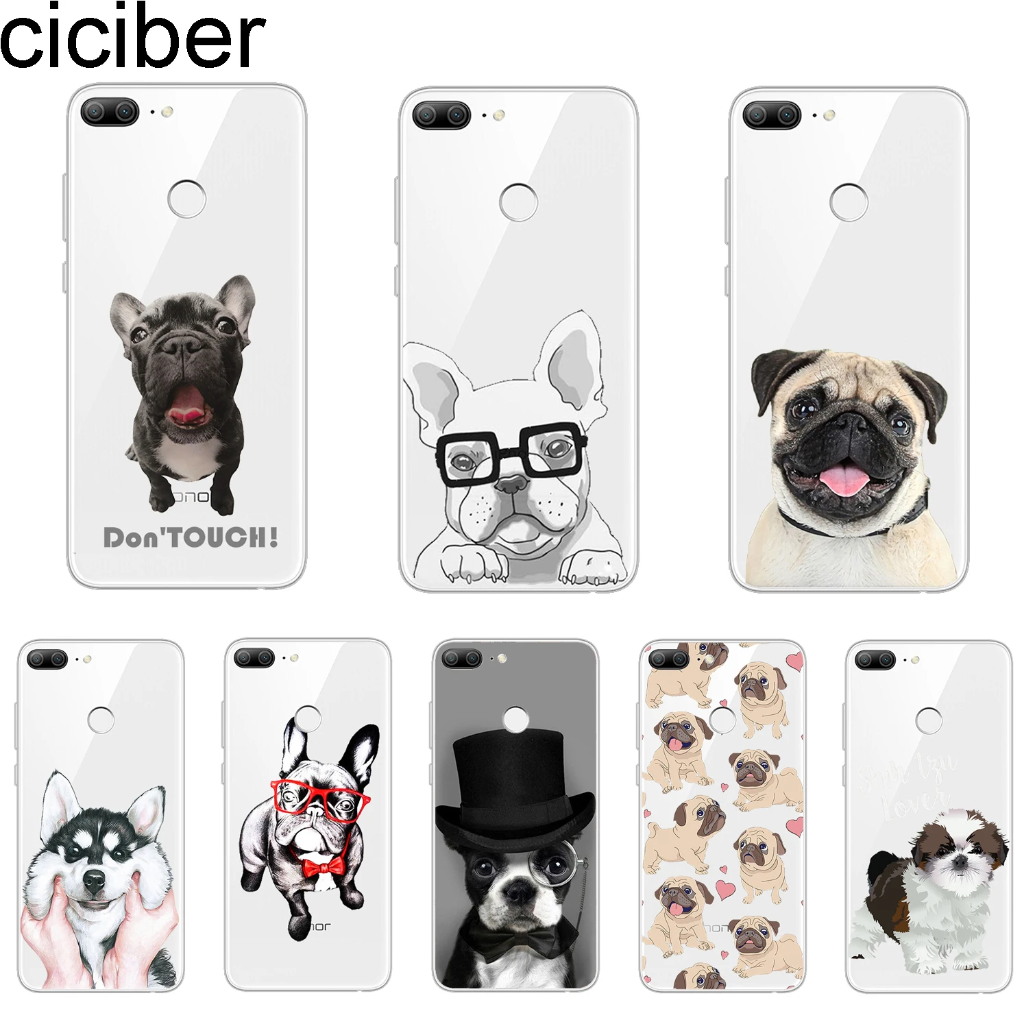 

ciciber Cover For Honor 7A Case 8X 8C 9 10 Lite Pro Lite Play V10 Phone Cases Soft TPU Puppy Pug French Bulldog Shell Capinha