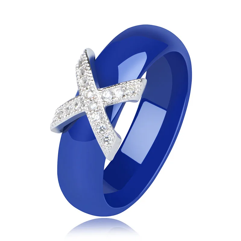 Hot X Крест кольца Синий Розовый керамические здоровые ювелирные изделия для женщин 6 мм Гладкие керамические кольца женский подарок Свадебные ювелирные изделия золото серебро - Цвет основного камня: 6mm Blue Silver