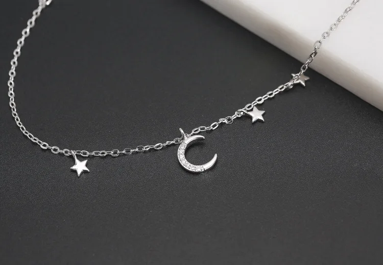 Новая мода 925 стерлингового серебра Луна Звезда браслет для женщин цепочка браслет брелоки Pulsera Прямая
