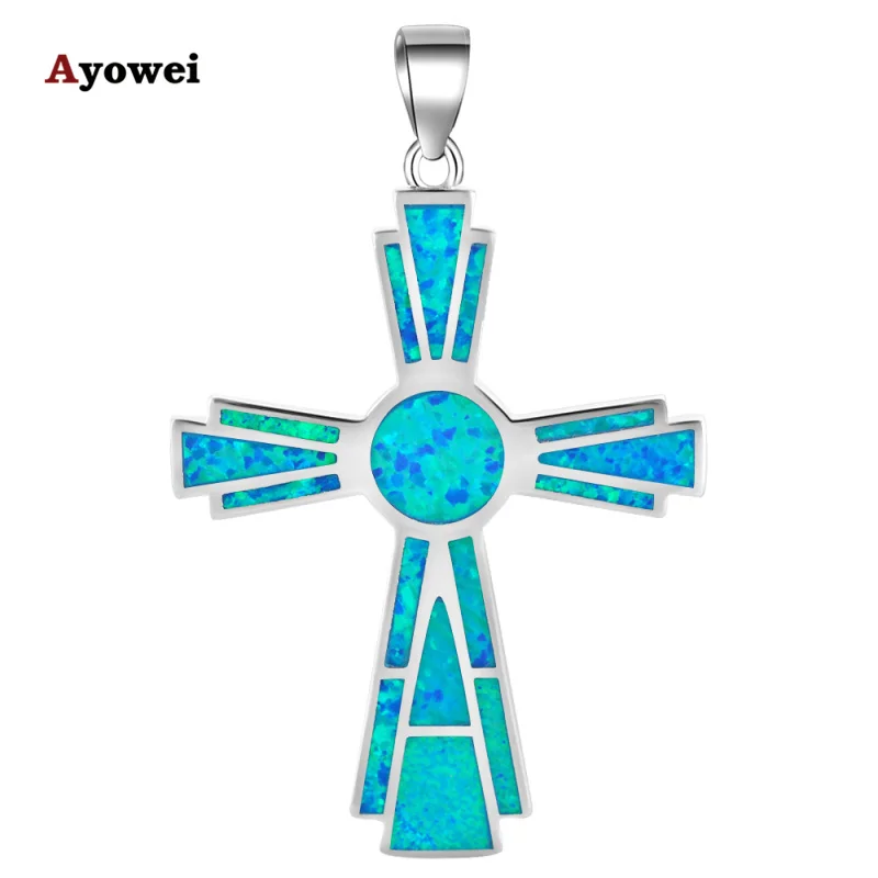 

summer jewelry maxi nacklace cross pendants Blue Fire Opal Silver Stamped Fashion jewelry OP524A