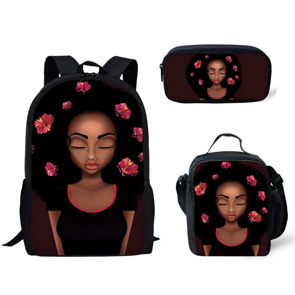 3cs/set School Bags for Kids Black Art African Girl Printing School Backpack Girls Children Shoulder Book Bags Student Satchel - Цвет: YQ3717CGK