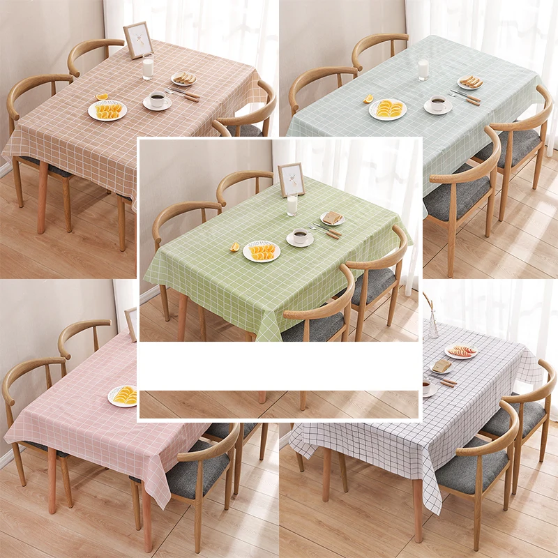 

1PCS Table Cloth PVC Waterproof Oilproof Plaid Tablecloth No Wash Table Mat