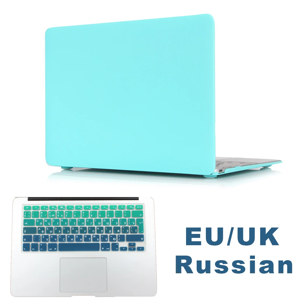 Матовый чехол для MacBook Air 13,3 Pro 13 15 retina A1706 A1707 Бесплатный подарок градиент ЕС/Великобритания ES RU английская(США) клавиатура протектор - Цвет: EU Russian Cyan