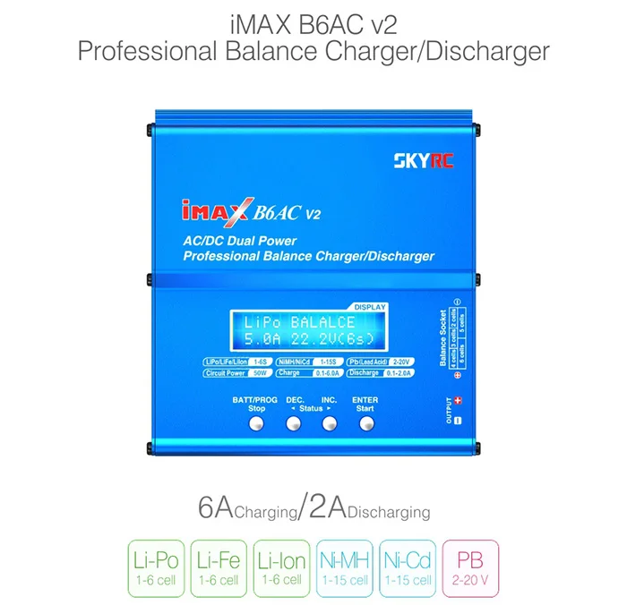 SKYRC iMAX B6AC V2 6A Lipo батарея баланс зарядное устройство ЖК-дисплей Dis зарядное устройство для радиоуправляемой модели зарядки батареи повторного пикового режима