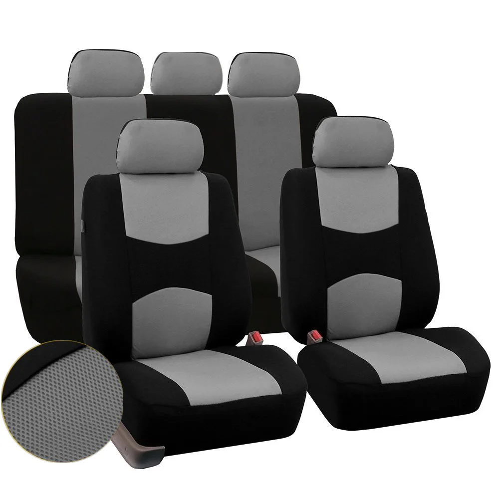 9pcs Dirt-proof Wearproof Seat Cover Mesh Polyester Front+Rear Cover Gray Color