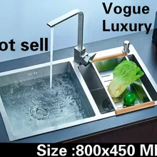 Vogue кухня ручная раковина двойной паз общая стирка овощей прочный 304 нержавеющая сталь 80x45 см