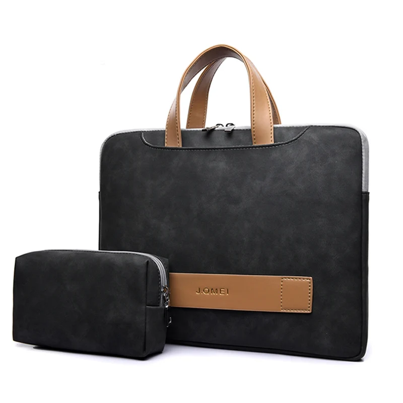 Модные Водонепроницаемый из искусственной кожи ноутбук сумка повседневная сумка для ноутбука для женщин 13 13,3 14 15 15,6 дюйма для Macbook pro сумки на плечо - Цвет: Черный