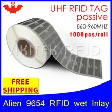 UHF RFID tag sticker Alien 9654 EPC6C wet inlay 915mhz868mhz860-960MHZ Higgs3 1000pcs free shipping adhesive passive RFID label