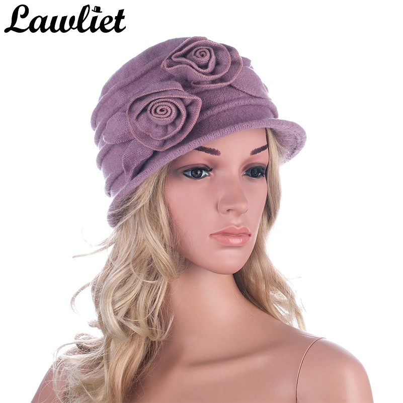 

100% Wool Winter Women Hats Ladies Solid Vintage Style Floppy Hats Female cloche Fedoras Hats Elegant Middle age Women Cap A287