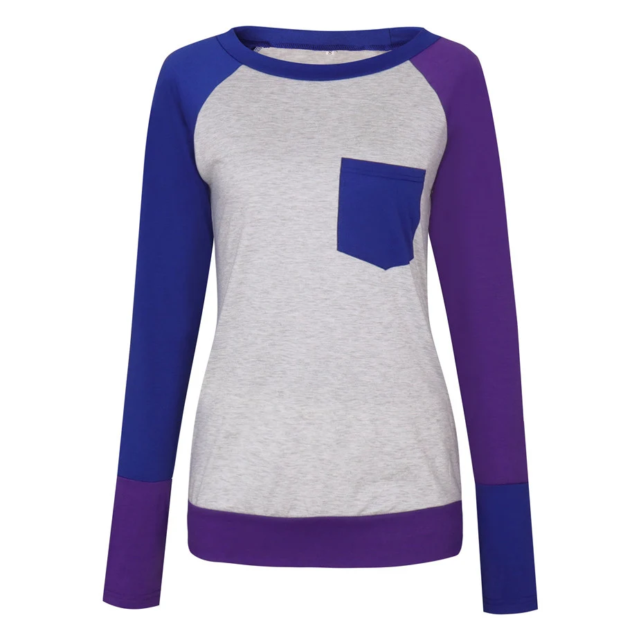 Gladiolus Hot Fashion Patchwork T Shirt Women 2018 Long Sleeve O-Neck Pocket Style Women Tops T-shirt Autumn Ladies Tee Shirts  (26)