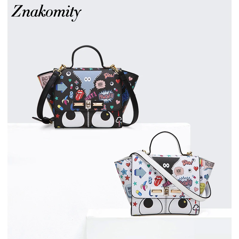 

Znakomity Luxury Women Graffiti Trapeze Handbags Fashion Designer Shoulder Bags Female Casual PU Leather Crossbody Tote Bag 2019