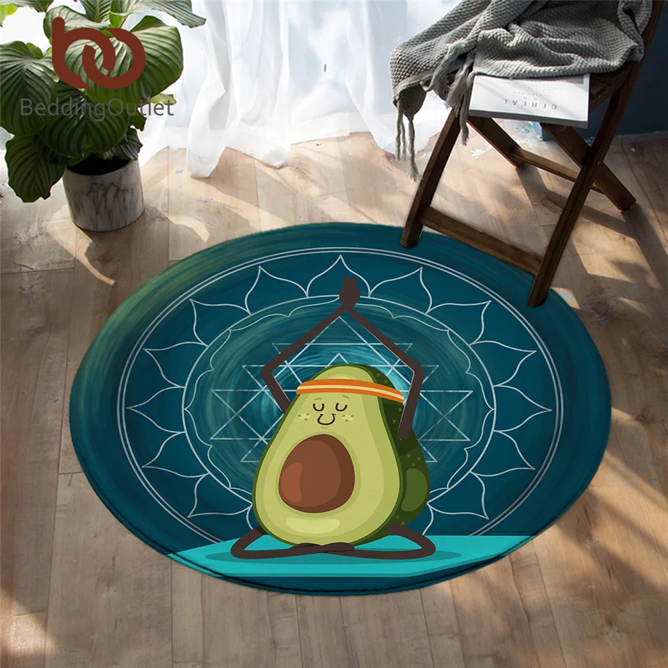 Постельные принадлежности Outlet мультфильм круглый ковер авокадо Нескользящие области коврики йога Печать Напольный коврик для гостиной Мандала зеленый alfombra