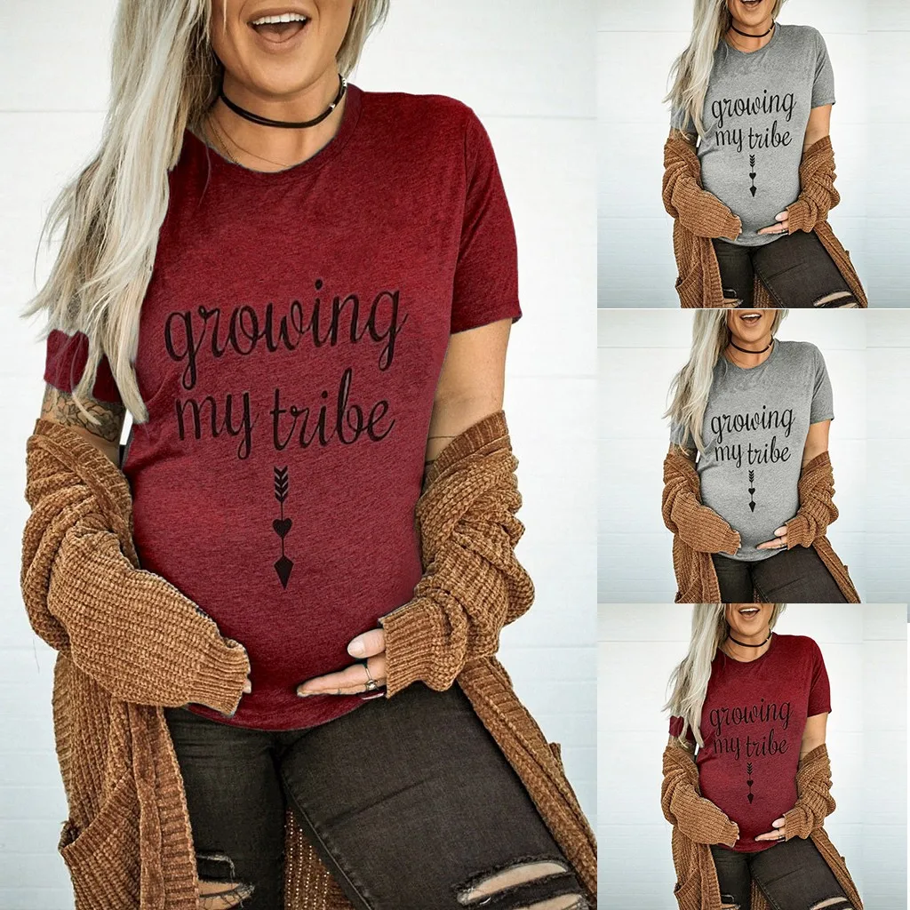 

MUQGEW New Fashion Women Maternity Short Sleeve Casual Letters Print T-shirt Pregnant Tops Blouse 2019