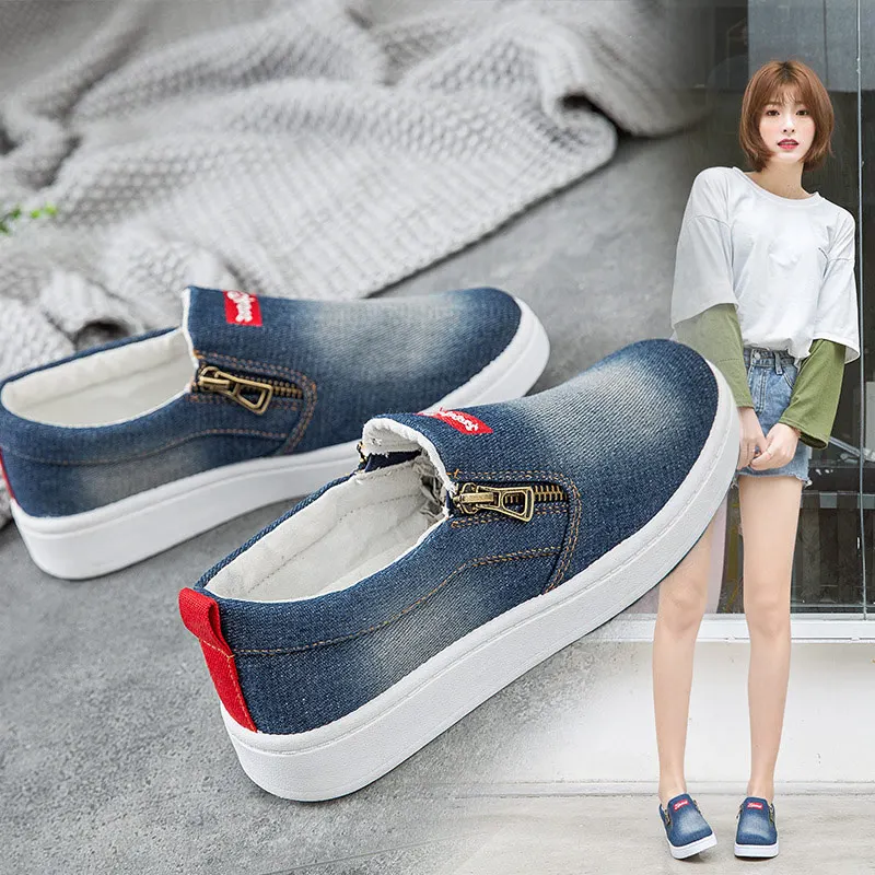 

Spring Women Flat Ladies Loafer Denim Canvas Vulcanized Female Platform Casual Shallow Plus Size Fashion Comfort Shoes 2019