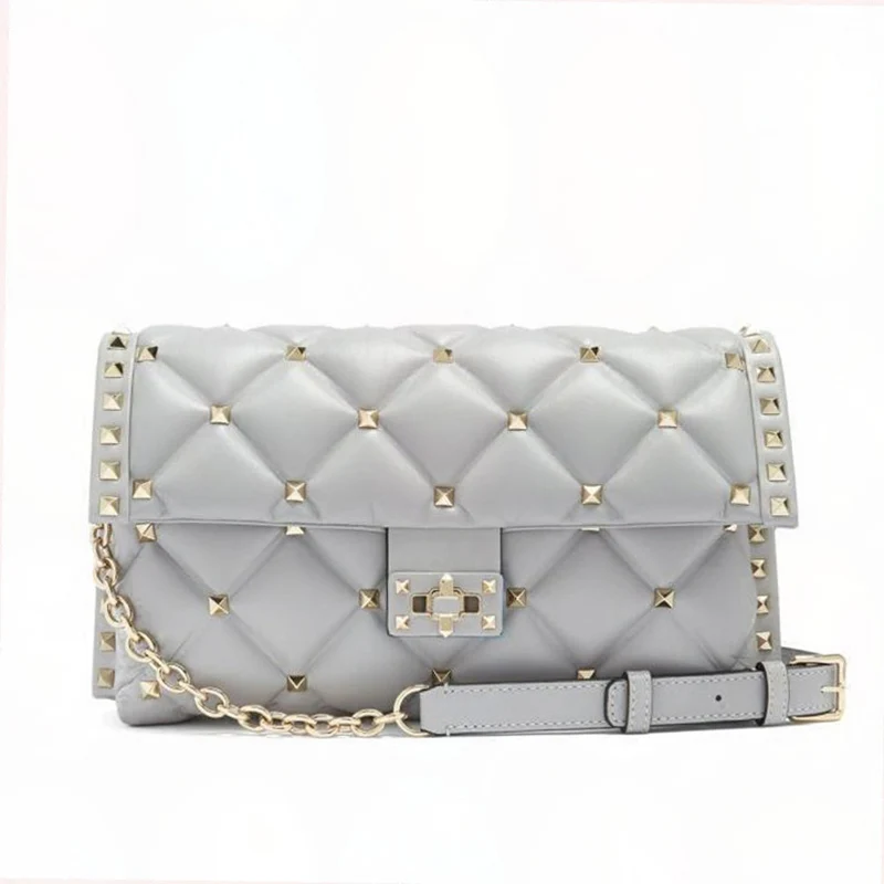 

100%Genuine Leather Bags For Women Fashion Luxury Handbags Women Bags Designer Sheepskin Rivet Style Ladies Shoulder Bags Clutch