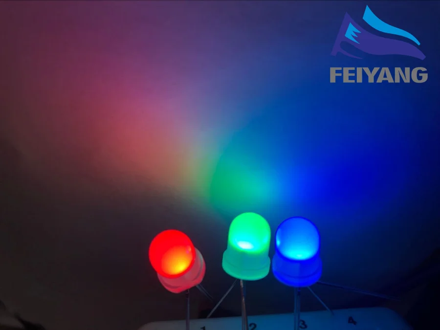 500 шт./лот 8 мм/F8 4-контактный красный зеленый синий RGB светодиод с рассеянным общим