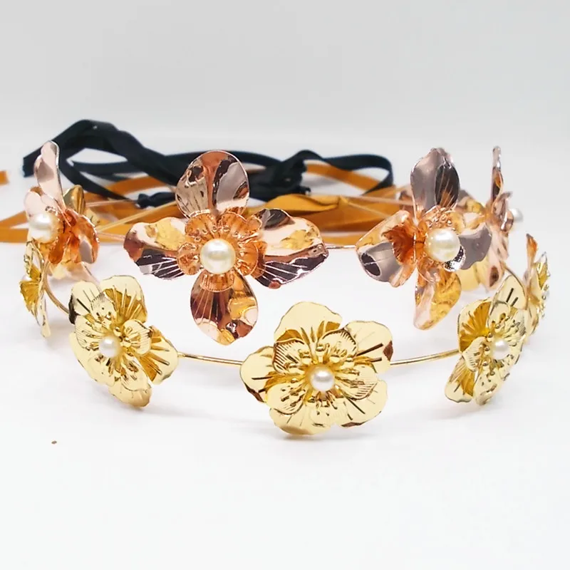 

Boho Handmade Bridal Flowers Headband Elegant Hair Accessories Bow Flower Garland Hair Ornaments Wedding Party Hair Jewelry