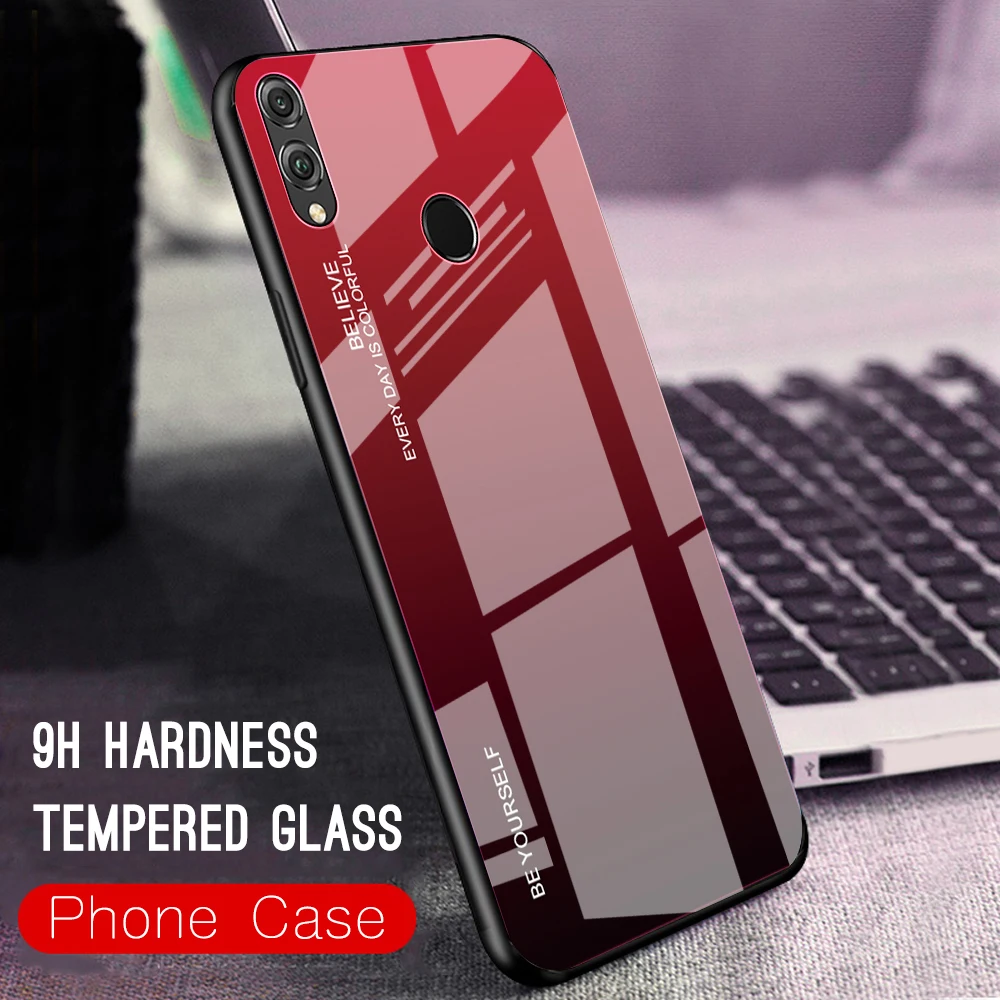 

Luxury Gradient Color Glass Case For Huawei Honor 8X 10 Lite View 20 7A 7C Pro 10i 20i Full Protective Soft Edge Cover Coque