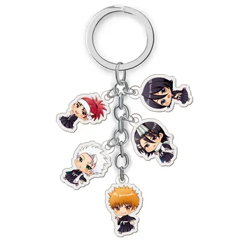 

5 in 1 Anime Bleach Keychain Fashion Japanese Cartoon Kurosaki Ichigo Acrylic Bag Car Key Holder Chain Pendants Keyrings Jewelry