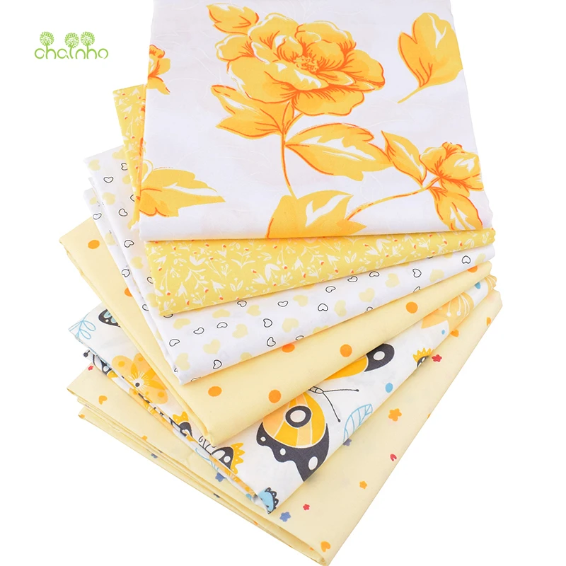 Chainho, желтая Цветочная серия, саржевая хлопковая ткань с принтом, Лоскутная Ткань, сделай сам шитье и материал для стеганых изделий для ребенка и ребенка, полуметра
