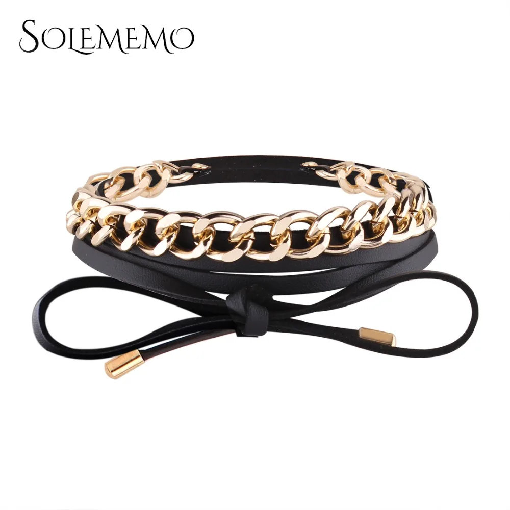 

Solememo Newest Design Gold Color Chain Choker Necklace With PU long Pendant Fashion Choker for Women N5577