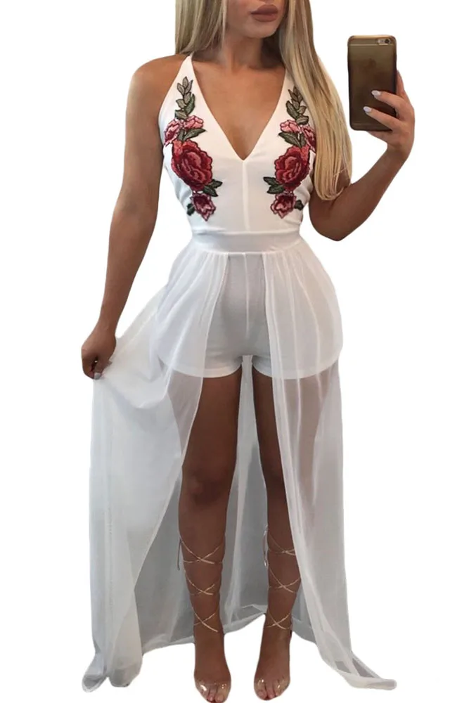 white romper with skirt overlay
