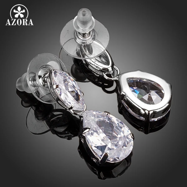 AZORA Exclusive Fashion Design With 2pcs Top AAA+ Clear Cubic Water Drop Earrings TE0133