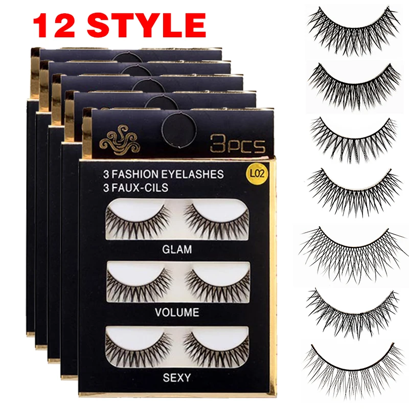 

SHIDISHANGPIN 3 Pairs False Eyelashes Messy Soft Natural Thick Plastic Cotton stalk Artificial Fiber Curling Dense Eyelashes