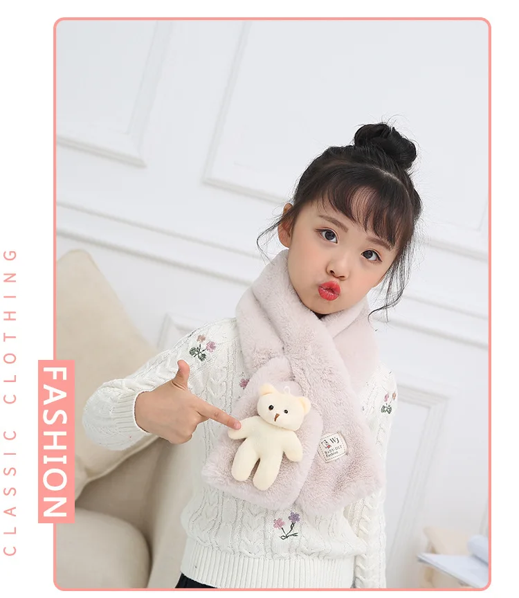  Rabbit Hair Scarf Cute Bear Doll Cross Scarf New Fashion 2018 Autumn And Winter Outdoor Wild Warm Solid Color Scarf GCG66 (15)