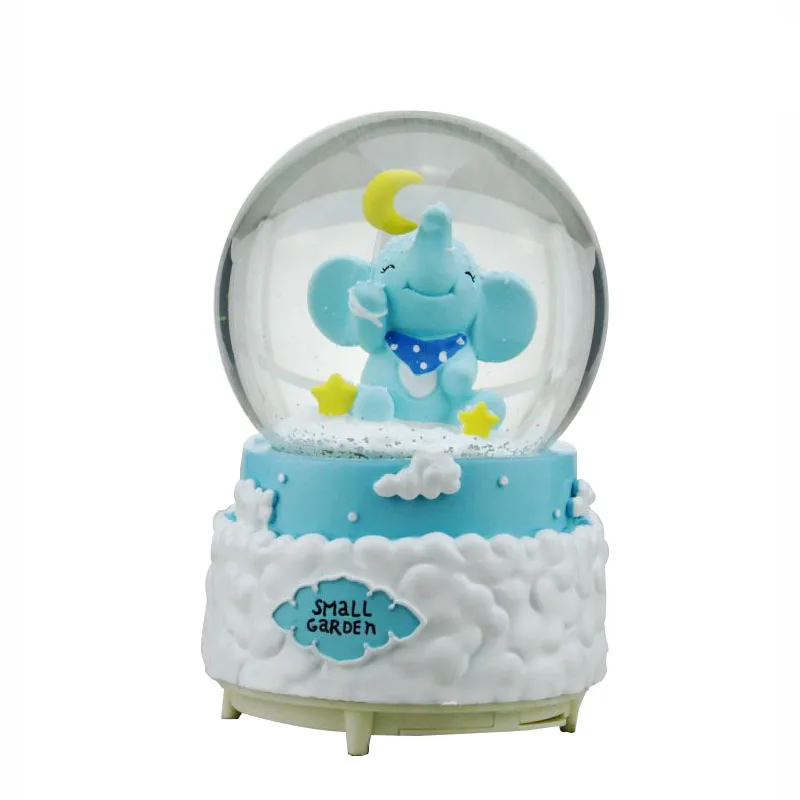 

Creative Blue Elephant Crystal Ball Snowflake Rotating Music Box Figurine Ornaments Music Box Miniature Crafts Home Decor Gifts