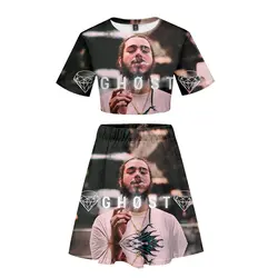 Post Malone 3D две юбка из кусочков эксклюзивная Горячая Певица футболка с короткими рукавами + юбка Япония маленькая Сексуальная роса живот