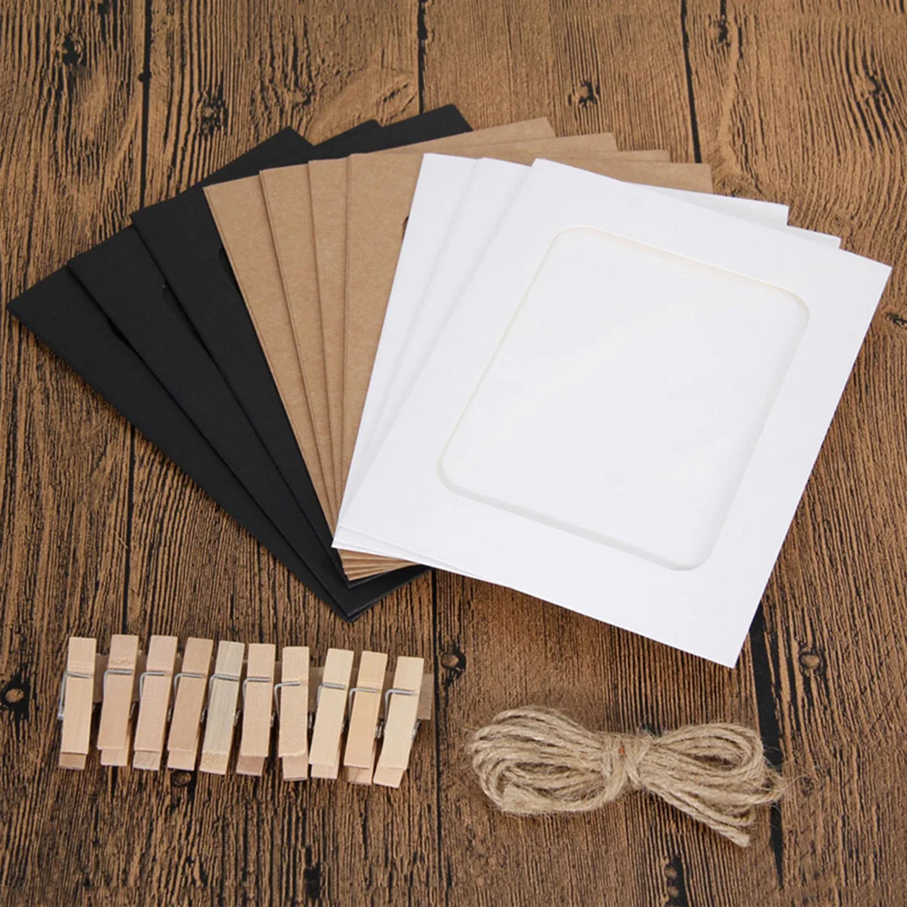 10Pcs cornice per foto in carta Kraft fai-da-te 5-7 pollici foto da parete appese cornice per foto carta Kraft con clip e corda puntelli per cabine fotografiche - immagine 5
