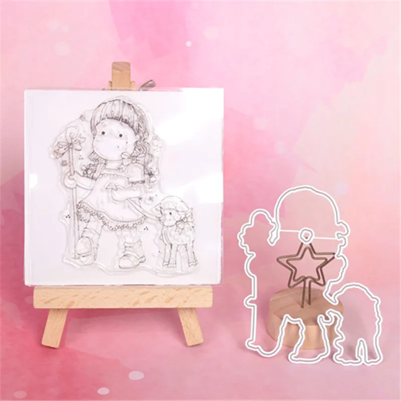 

Girl and dog Metal Cutting Dies or Transparent Clear Stamp for DIY Scrapbooking/photo album Decorative Card making