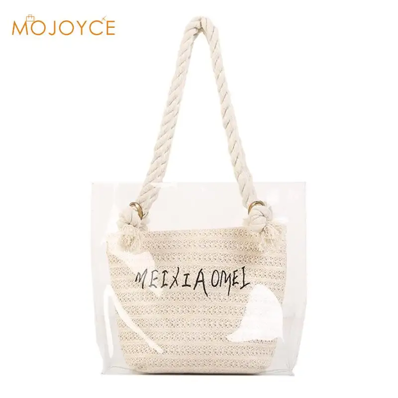 

2pcs/set PVC Transparent Shoulder Handbags Women Straw Woven Crossbody Bags Messenger Bags 2019 Design Luxury Handbag