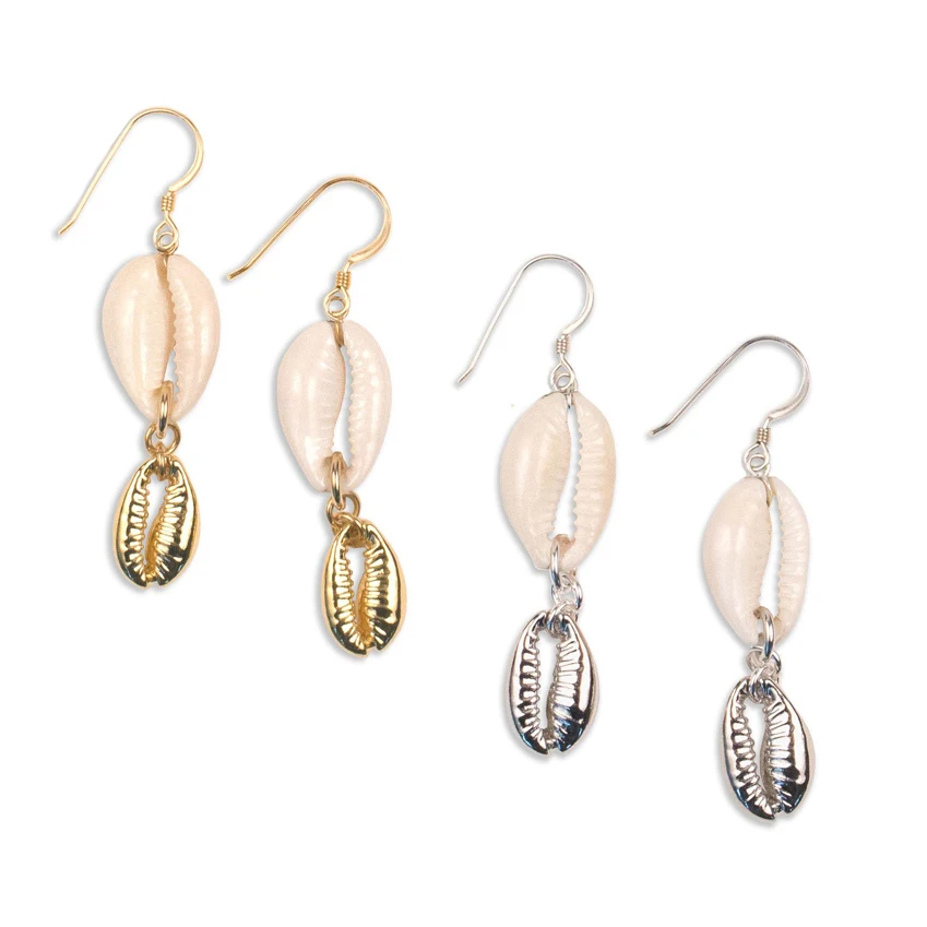 

boho EARRINGS Silver plated and natural Cowrie Shells bohemian jewelry aliexpress women dangle earring wholesale