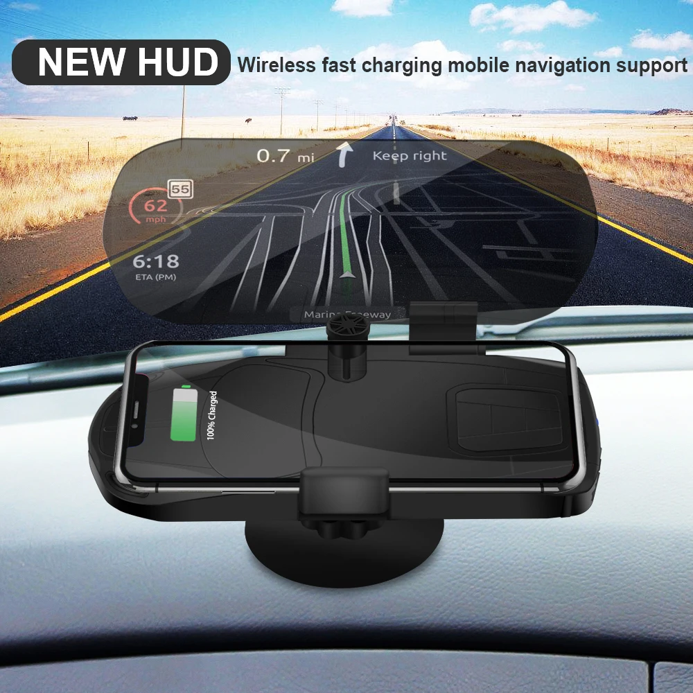 Pаспродажа Горячее автомобильное HUD Беспроводное зарядное устройство HUD Дисплей держатель мобильного телефона font b gps b font навигация автомобильный проектор ск...