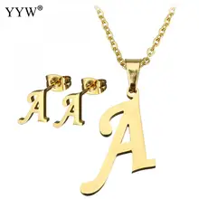 

Choker Necklace Letter A to Z Stud Earrings Set For Women Gift Fashion Jewelry Stainless Steel Jewelry Sets Charm Chain Chokers