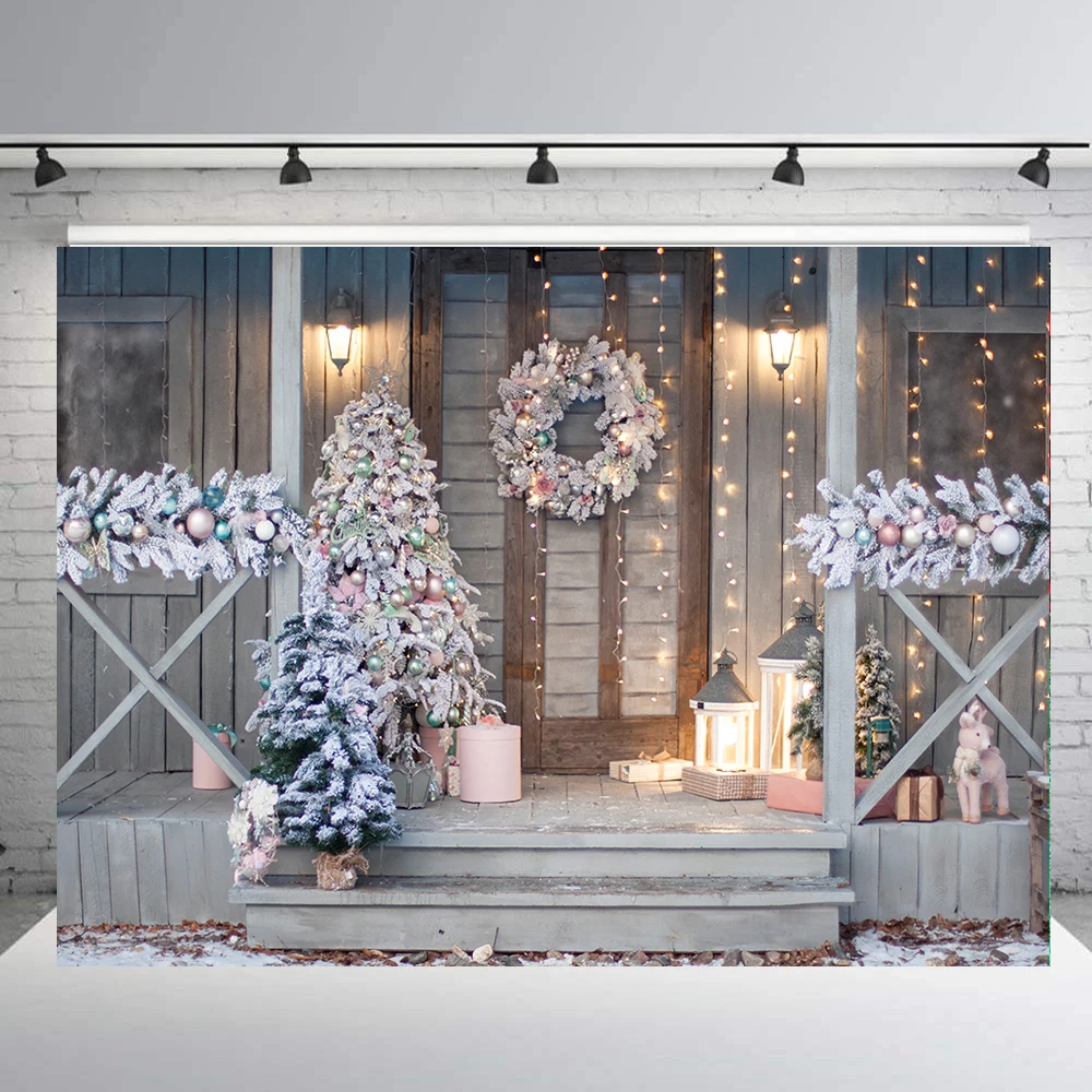 

Christmas backdrop for Photography Outdoor door light xmas photo background studio props photo booth party decoration props B128