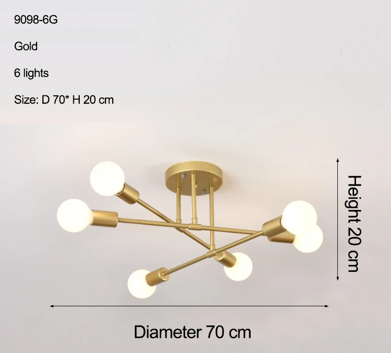 Бесплатный светодиодный светильник 85-265 в E27 Chander Lighting Vintag, светодиодный светильник, промышленные лампы, 6 ламп, люстра, светильник, белый - Цвет корпуса: 9099-6 gold