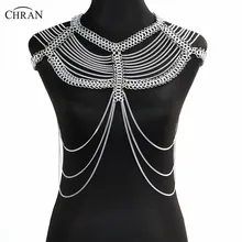Chran Women Chain Bra Bralette Body Jewelry Crop Top Bikini Wear Waist Gold Sexy Belly Beach Harness Shoulder Necklace CRB4128