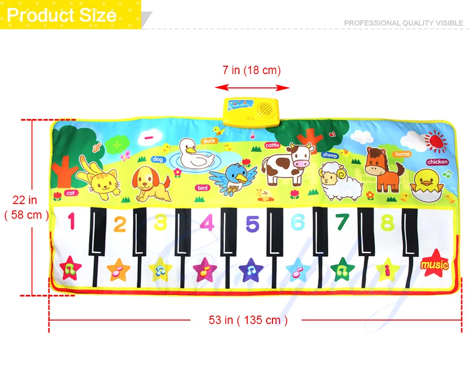 58x135 см Детские фортепианные коврики, музыкальные ковры для новорожденных, детские животные, голосовое касание, музыкальный коврик, развивающие игрушки
