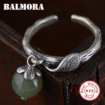 

BALMORA 100% Real 925 Sterling Silver Chalcedony Resizable Rings for Women Lover Gift Vintage Fashion Jewelry Anillos SY21872