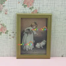Картина девочка и кот фоторамка Искусство для кукол макеты кукольного домика 1:12
