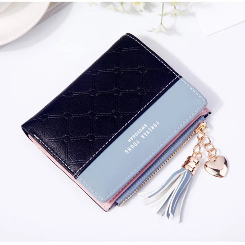 Women Wallet Female Short Paragraph Coin Purse Color Wallet Women Small Fold Wallets Tassel Zipper Button Bag Credit Card Holder (3)