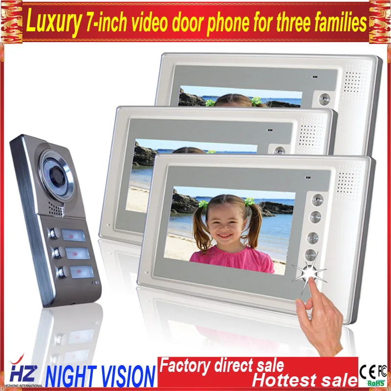 

Saful Luxury panel 7"wired audio video door intercom system free disturb with night vision for 10 apartments of 1 building