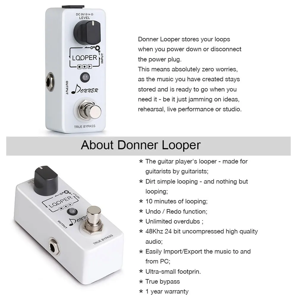 desencadenar Engaño mercenario Donner Looper Pedal Mini Loop grabación guitarra efecto Pedal 10 minutos  tiempo de bucle True Bypass parte de guitarra eléctrica Accesorios -  AliExpress Deportes y entretenimiento