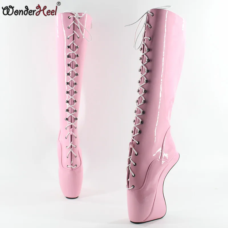 Rosado Nuevo 7 Rodilla Lace Wonderheel Mostrar Up Alto Boot Rosa Caliente Sexy Ultra