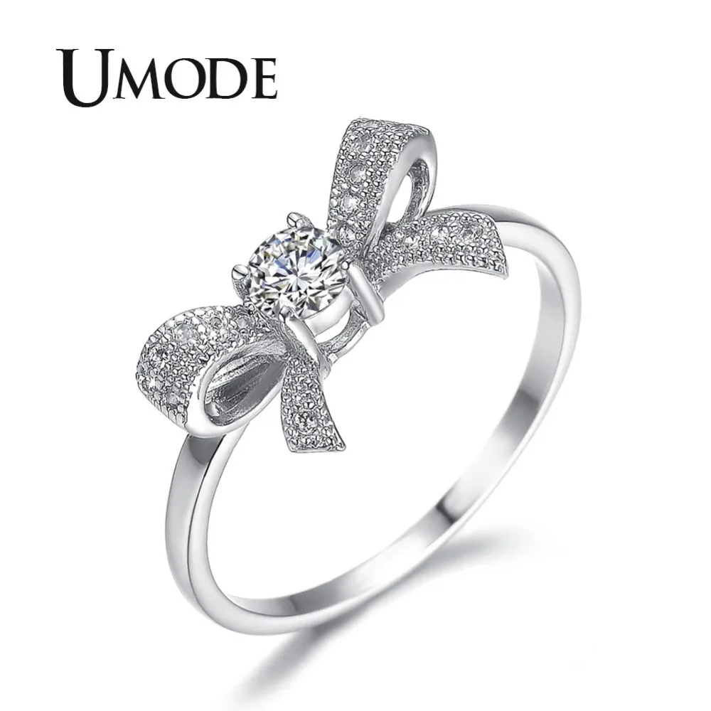 

UMODE New Arrive Lovely Bowknot Design Female Jewelry Ring with Micro Paved Bow Tie CZ Stones for Party and Dating UR0109B