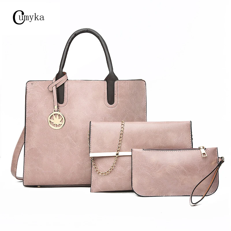 

CUMYKA Fashion Casual Women 3 Bags 1 Set PU Leather Ladies Handbag Big Chain Women Shoulder Bag Fashion Composite Bag Zipper
